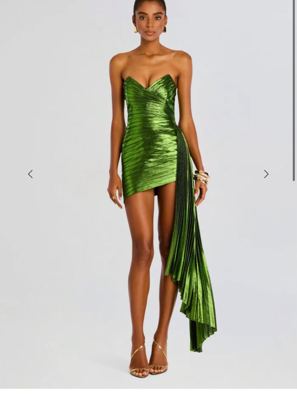 Retrofete Emerald Metallic Strapless Draped Mini Dress